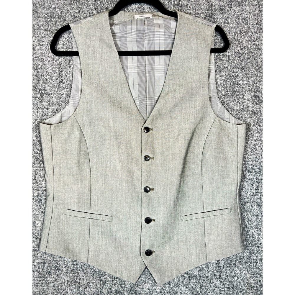 JF J.Ferrar Slim Fit Gray Solid Formal Vest Waistcoat Size M Polyester/Spandex